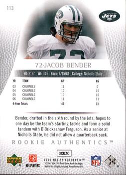 2007 SP Authentic #113 Jacob Bender Back
