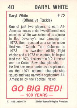 1989 Leesley Nebraska Cornhuskers 100 #40 Daryl White Back