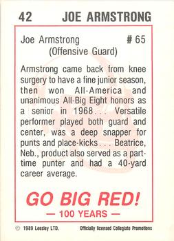 1989 Leesley Nebraska Cornhuskers 100 #42 Joe Armstrong Back