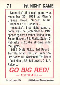 1989 Leesley Nebraska Cornhuskers 100 #71 1st Night Game Back