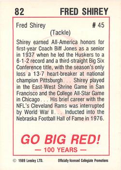 1989 Leesley Nebraska Cornhuskers 100 #82 Fred Shirey Back