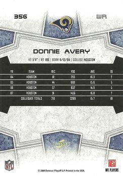 2008 Score #356 Donnie Avery Back