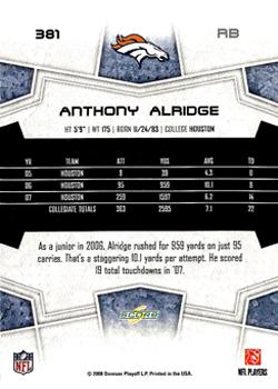 2008 Score #381 Anthony Alridge Back