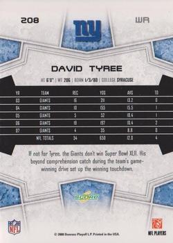 2008 Score #208 David Tyree Back