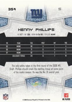 2008 Score #354 Kenny Phillips Back