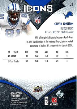 2008 Upper Deck Icons #31 Calvin Johnson Back