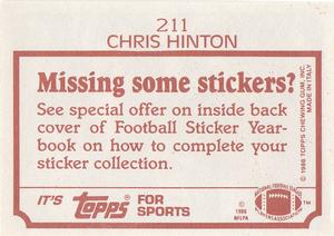 1986 Topps Stickers #211 Chris Hinton Back