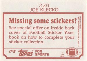 1986 Topps Stickers #229 Joe Klecko Back