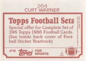 1986 Topps Stickers #264 Curt Warner Back