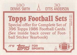1986 Topps Stickers #30 / 180 Ottis Anderson / Dennis Smith Back