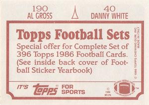 1986 Topps Stickers #40 / 190 Danny White / Al Gross Back