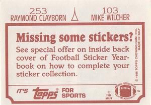 1986 Topps Stickers #103 / 253 Mike Wilcher / Raymond Clayborn Back