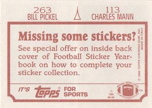 1986 Topps Stickers #113 / 263 Charles Mann / Bill Pickel Back