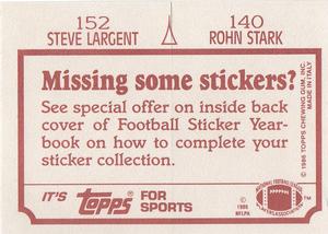 1986 Topps Stickers #140 / 152 Rohn Stark / Steve Largent Back