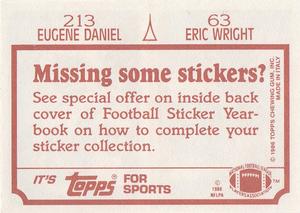 1986 Topps Stickers #63 / 213 Eric Wright / Eugene Daniel Back