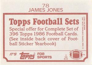 1986 Topps Stickers #78 James Jones Back