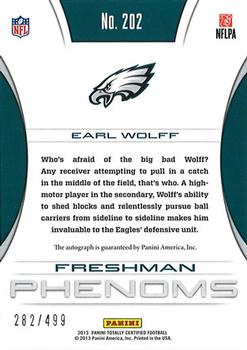 2013 Panini Totally Certified #202 Earl Wolff Back