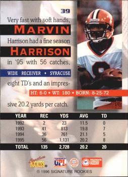 1996 Signature Rookies Auto-Bilia #39 Marvin Harrison Back