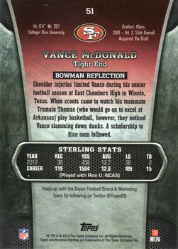 2013 Bowman Sterling #51 Vance McDonald Back