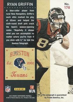 2013 Panini Contenders #178 Ryan Griffin Back