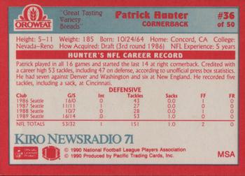 1990 Pacific Oroweat Seattle Seahawks #36 Patrick Hunter Back