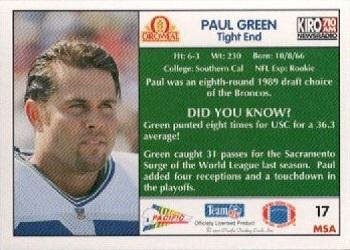 1992 Pacific Oroweat Seattle Seahawks #17 Paul Green Back
