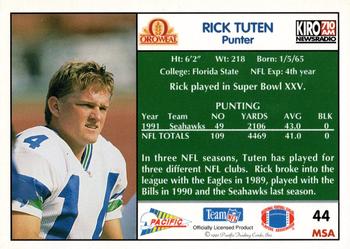 1992 Pacific Oroweat Seattle Seahawks #44 Rick Tuten Back