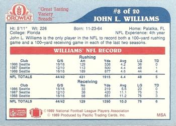 1989 Pacific Oroweat Seattle Seahawks #8 John L. Williams Back