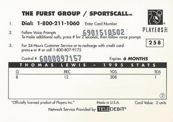 1996 Sportscall Phone Cards #258 Thomas Lewis Back