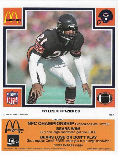 1985 McDonald's Chicago Bears #NNO Leslie Frazier Front