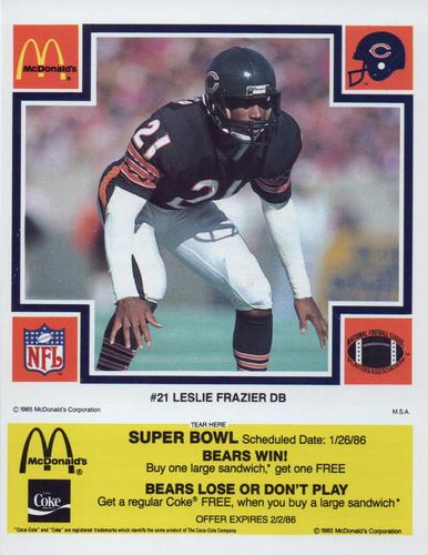 1985 McDonald's Chicago Bears - Yellow Tab #NNO Leslie Frazier Front