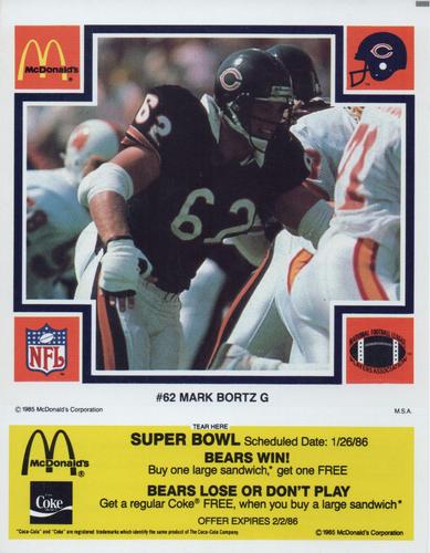 1985 McDonald's Chicago Bears - Yellow Tab #NNO Mark Bortz Front