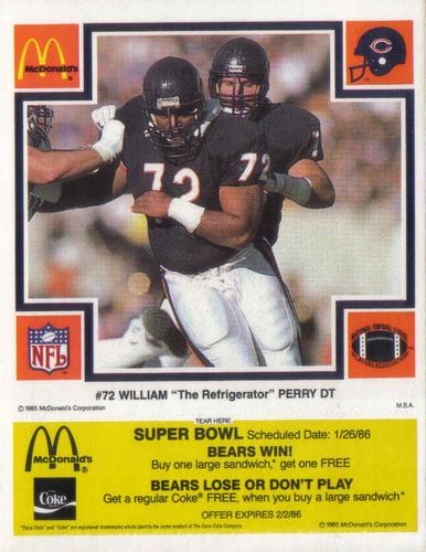 1985 McDonald's Chicago Bears - Yellow Tab #NNO William Perry Front