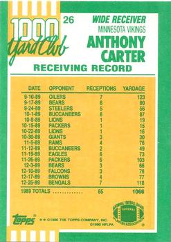 1990 Topps - 1000 Yard Club #26 Anthony Carter Back