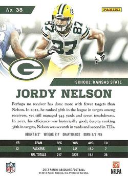 2013 Panini Absolute - Retail #38 Jordy Nelson Back