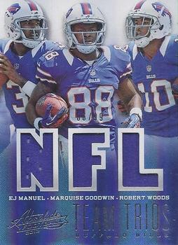 2013 Panini Absolute - Team Trios NFL Materials #29 EJ Manuel / Marquise Goodwin / Robert Woods Front