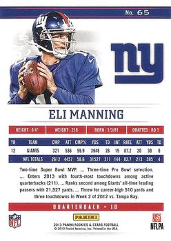 2013 Panini Rookies & Stars Longevity #65 Eli Manning Back