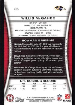 2008 Bowman #36 Willis McGahee Back