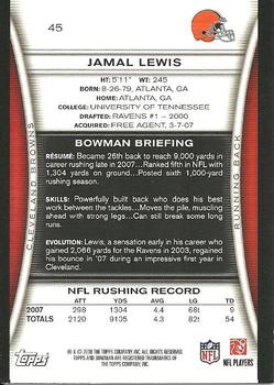 2008 Bowman #45 Jamal Lewis Back