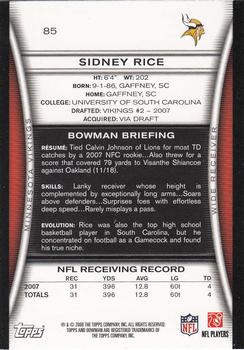 2008 Bowman #85 Sidney Rice Back