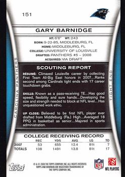 2008 Bowman #151 Gary Barnidge Back