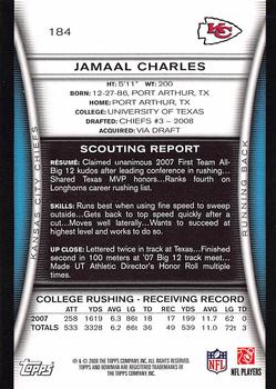2008 Bowman #184 Jamaal Charles Back