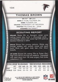 2008 Bowman #194 Thomas Brown Back