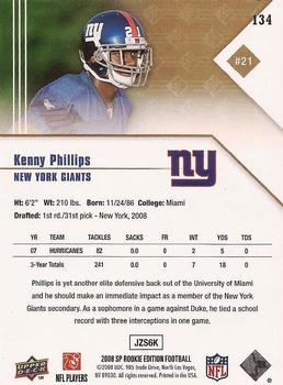 2008 SP Rookie Edition #134 Kenny Phillips Back