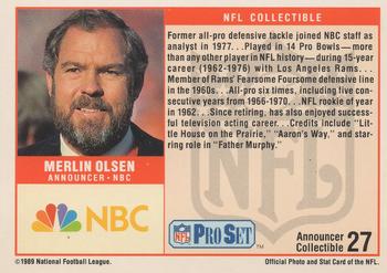1989 Pro Set - Announcer Collectibles #27 Merlin Olsen Back