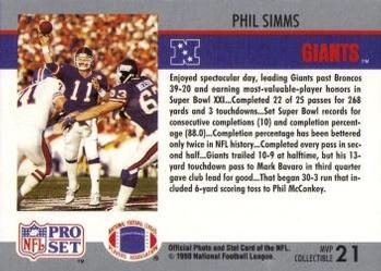 1990 Pro Set - Super Bowl MVP Collectibles #21 Phil Simms Back