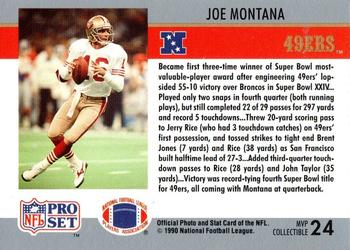 1990 Pro Set - Super Bowl MVP Collectibles #24 Joe Montana Back
