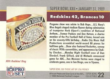 1990 Pro Set - Super Bowl Collectibles #22 Super Bowl XXII Back