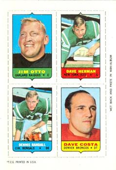 1969 Topps - Four-in-One #NNO Jim Otto / Dave Herman / Dennis Randall / Dave Costa Front