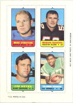 1969 Topps - Four-in-One #NNO Mike Stratton / Marion Rushing / Jim Keyes / Solomon Brannan Front